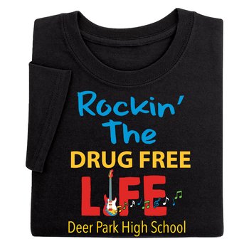 Rockin' the Drug-Free Life Adult Short-Sleeved T-Shirt - Silkscreened Personalization Available from Positive Promotions