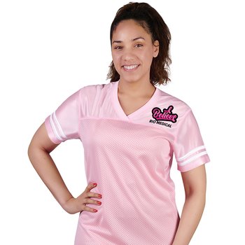 Sport-Tek® Women's Breast Cancer Awareness Varsity Jersey - Silkscreened Personalization Available from Positive Promotions