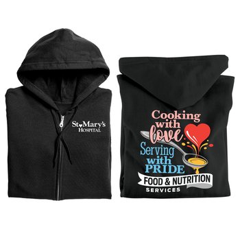 Food & Nutrition Services: Cooking With Love, Serving With Pride Gildan® Unisex Full-Zip Hooded Sweatshirt - Silkscreened Personalization Available from Positive Promotions