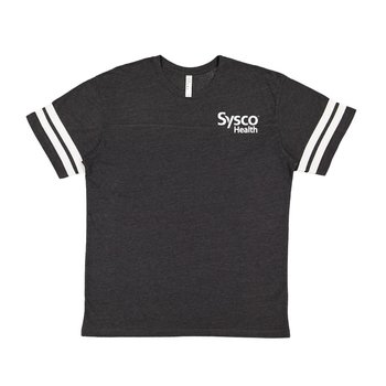 Unisex Varsity Stripe Tee - Silkscreened Personalization Available from Positive Promotions