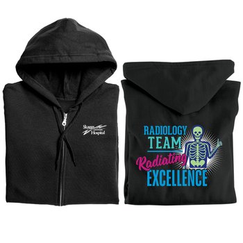 Radiology Team: Radiating Excellence Gildan® Unisex Heavy Blend Full-Zip Hooded Sweatshirt - Silkscreened Personalization Available from Positive Promotions