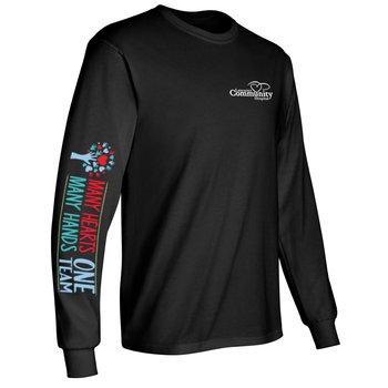 Many Hearts, Many Hands, One Team Unisex Long-Sleeved 2-Location T-Shirt - Silkscreened Personalization Available from Positive Promotions