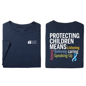 Protecting Children Means... Unisex 2-Sided Short-Sleeved T-Shirt - Silkscreened Personalization Available from Positive Promotions