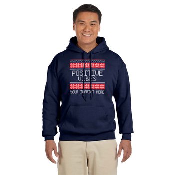 Limited Edition Ugly Sweater Positive Vibes Gildan® Unisex Heavy Blend 8-oz., 50/50 Hooded Sweatshirt - Silkscreened Personalization Available from Positive Promotions