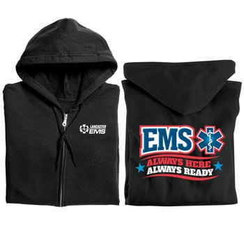 EMS: Always Here, Always Ready Gildan® Unisex Heavy Blend Full-Zip Hooded Sweatshirt - Silkscreened Personalization Available from Positive Promotions