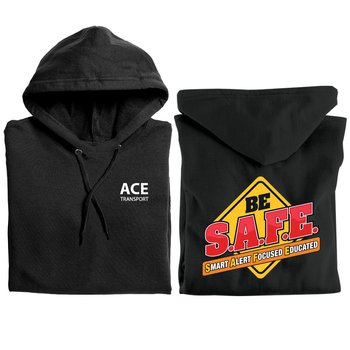 Be S.A.F.E.: Smart, Alert, Focused, Educated Gildan® Unisex Heavy Blend Pullover Hooded Sweatshirt - Silkscreened Personalization Available from Positive Promotions