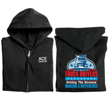 Truck Drivers: Driving the Distance, Making a Difference Gildan® Unisex Heavy Blend Full-Zip Hooded Sweatshirt - Silkscreened Personalization Available from Positive Promotions