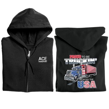 Proud to Be Truckin' Across the USA Gildan® Unisex Heavy Blend Full-Zip Hooded Sweatshirt - Silkscreened Personalization Available from Positive Promotions