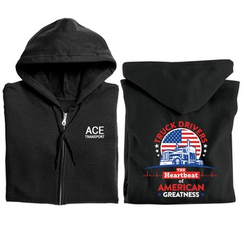 Truck Drivers: The Heartbeat of American Greatness Gildan® Unisex Heavy Blend Full-Zip Hooded Sweatshirt - Silkscreened Personalization Available from Positive Promotions