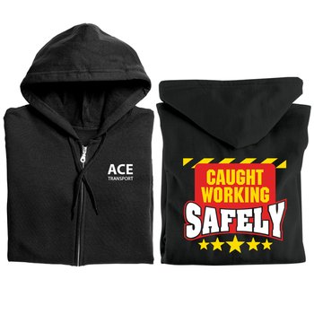 Caught Working Safely Gildan® Unisex Heavy Blend Full-Zip Hooded Sweatshirt - Silkscreened Personalization Available from Positive Promotions