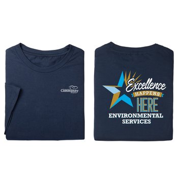 Environmental Services: Excellence Happens Here Unisex 2-Sided Short-Sleeved T-Shirt - Silkscreened Personalization Available from Positive Promotions
