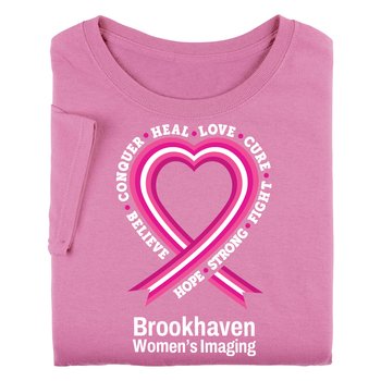 Heart Ribbon Words Unisex T-Shirt - Silkscreened Personalization Available from Positive Promotions