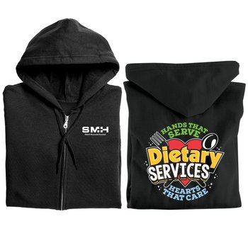 Dietary Services: Hands That Serve, Hearts That Care Gildan® Unisex Full-Zip Hooded Sweatshirt - Silkscreened Personalization Available from Positive Promotions