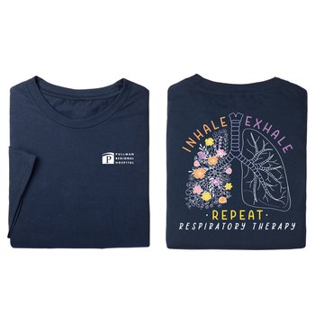 Inhale, Exhale, Repeat: Respiratory Therapy Unisex 2-Sided Short-Sleeved T-Shirt - Silkscreened Personalization Available from Positive Promotions