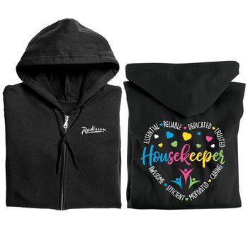 Housekeeper World Heart Gildan® Unisex Heavy Blend Full-Zip Hooded Sweatshirt - Silkscreened Personalization Available from Positive Promotions
