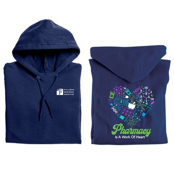 Pharmacy Is a Work of Heart Gildan® Unisex Heavy Blend Pullover Hooded Sweatshirt - Silkscreened Personalization Available from Positive Promotions