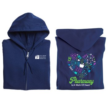 Pharmacy Is a Work of Heart Gildan® Unisex Heavy Blend Full-Zip Hooded Sweatshirt - Silkscreened Personalization Available from Positive Promotions