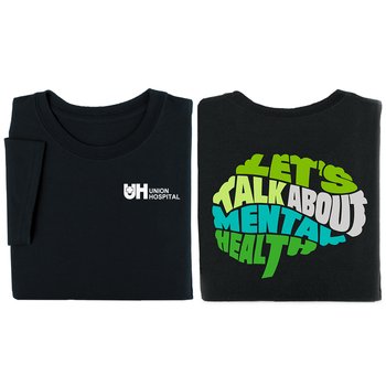Let's Talk About Mental Health Unisex 2-Sided Short-Sleeved T-Shirt - Silkscreened Personalization Available from Positive Promotions