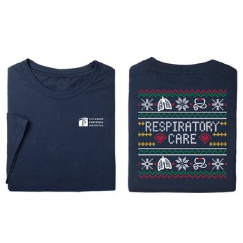 Respiratory Care Ugly Christmas Sweater Unisex 2-Sided Short-Sleeved T-Shirt - Silkscreened Personalization Available from Positive Promotions