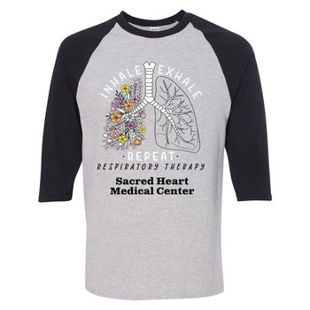 Inhale, Exhale, Repeat: Respiratory Therapy Gildan® Unisex Heavy Cotton® 3/4 Raglan Sleeve T-Shirts - Silkscreened Personalization Available from Positive Promotions