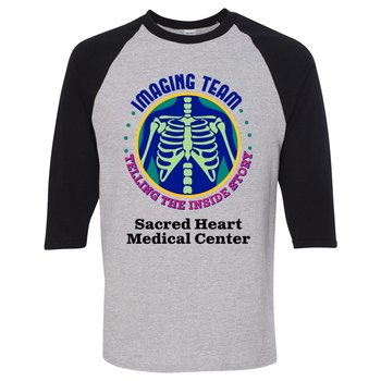Imaging Team: Telling the Inside Story Gildan® Unisex Heavy Cotton® 3/4 Raglan Sleeve T-Shirt - Silkscreened Personalization Available from Positive Promotions