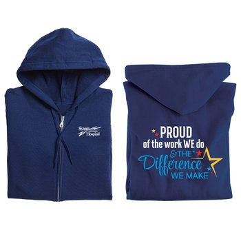 Proud of the Work We Do & the Difference We Make Gildan® Unisex Heavy Blend Full-Zip Hooded Sweatshirt - Silkscreened Personalization Available from Positive Promotions