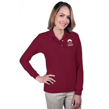 Blue Generation® Women's Superblend Long-Sleeved Button-Up Polo - Silkscreened Personalization Available from Positive Promotions