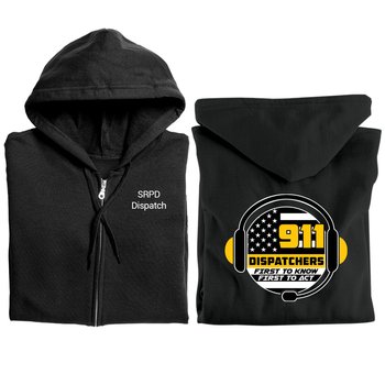 911 Dispatchers: First to Know, First to Act Gildan® Unisex Heavy Blend Full-Zip Hooded Sweatshirt - Silkscreened Personalization Available from Positive Promotions