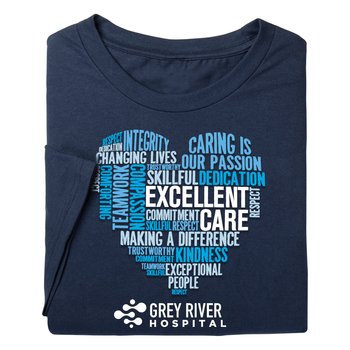 Excellent Care Word Heart Unisex Short-Sleeved T-Shirt - Silkscreened Personalization Available from Positive Promotions