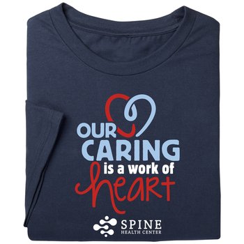 Our Caring Is a Work of Heart Unisex Short-Sleeved T-Shirt - Silkscreened Personalization Available from Positive Promotions