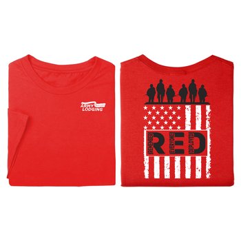 Remember Everyone Deployed (Design A) Unisex 2-Sided Short-Sleeved T-Shirt - Silkscreened Personalization Available from Positive Promotions