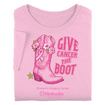 Give Cancer The Boot Unisex T-Shirt - Silkscreened Personalization Available from Positive Promotions