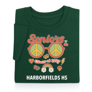 Seniors Class of 2027 Peace Sign Glasses Gildan® Adult/Unisex Heavy Cotton T-Shirt: Premium Colors - Silkscreened Personalization Available from Positive Promotions