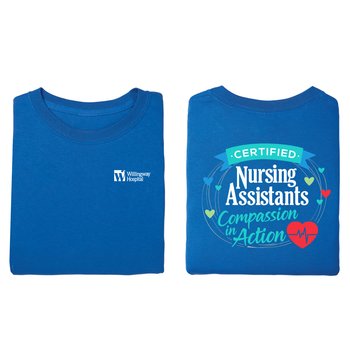 Certified Nursing Assistants: Compassion in Action Unisex 2-Sided Short-Sleeved T-Shirt - Silkscreened Personalization Available from Positive Promotions