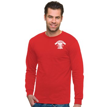 Bayside USA-Made Unisex 100% Cotton Long-Sleeved T-Shirt - Silkscreened Personalization Available from Positive Promotions