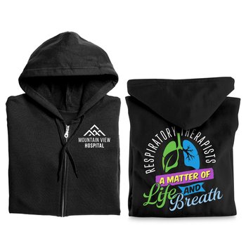 Respiratory Therapists: A Matter Of Life And Breath Gildan® Unisex Heavy Blend Full-Zip Hooded Sweatshirt - Silkscreened Personalization Available from Positive Promotions