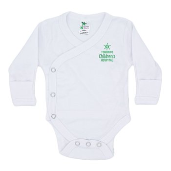 Laughing Giraffe® Infant Long-Sleeved Kimono Wrap Bodysuit With Mittens - White - Silkscreened Personalization Available from Positive Promotions