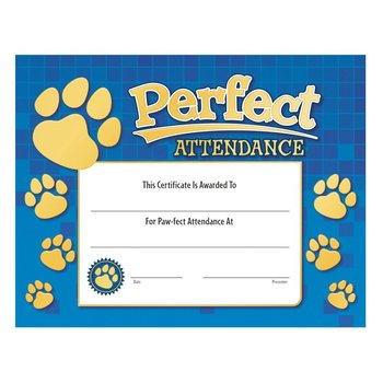 Perfect Attendance Paw Design Gold Foil-Stamped Certificates - Pack of 25 from Positive Promotions