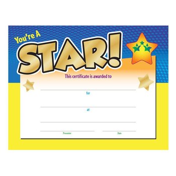 You're A Star! Gold Foil-Stamped Certificate - Pack of 25 from Positive Promotions