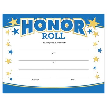 Blue/White Honor Roll Gold Foil-Stamped Certificates - Pack of 25 from Positive Promotions