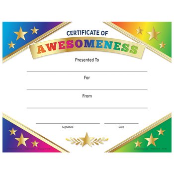 Certificate Of Awesomeness Gold Foil-Stamped Certificate - Pack of 25 from Positive Promotions