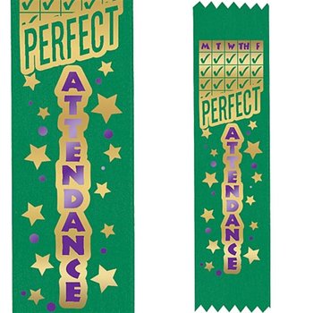 Two-Color Quarterly Perfect Attendance Award Ribbon (Green) from Positive Promotions