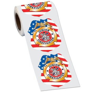 Patriotic Junior Firefighter Badge Gold Foil Stickers-On-A-Roll - Roll of 100 from Positive Promotions
