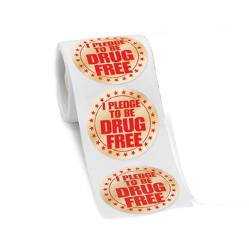 I Pledge To Be Drug Free Gold Foil Ribbon Stickers - Roll of 100 from Positive Promotions