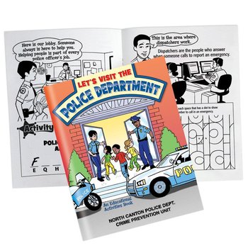 Let's Visit The Police Department Educational Activities Book With Police Car Paper Cutout - Personalization Available from Positive Promotions