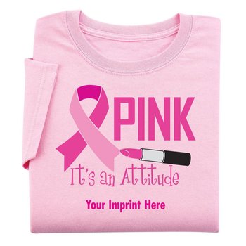 Pink It's An Attitude Women's Breast Cancer Awareness Cut T-Shirts - Personalization Available from Positive Promotions