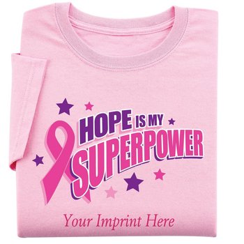 Pink Hope Is My Superpower Women's Cut Awareness T-Shirt - Personalization Available from Positive Promotions
