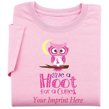 Pink Give A Hoot For A Cure Women's Cut Awareness T-Shirt - Personalization Available from Positive Promotions