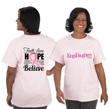 Faith Love Hope Believe Awareness T-Shirt With Personalization from Positive Promotions