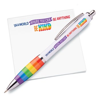 In a World Where You Can Be Anything, Be Kind Rainbow Pen & Sticky Pad Gift Set from Positive Promotions